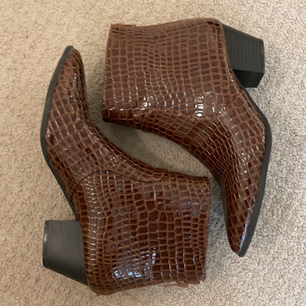 brown alligator print boots